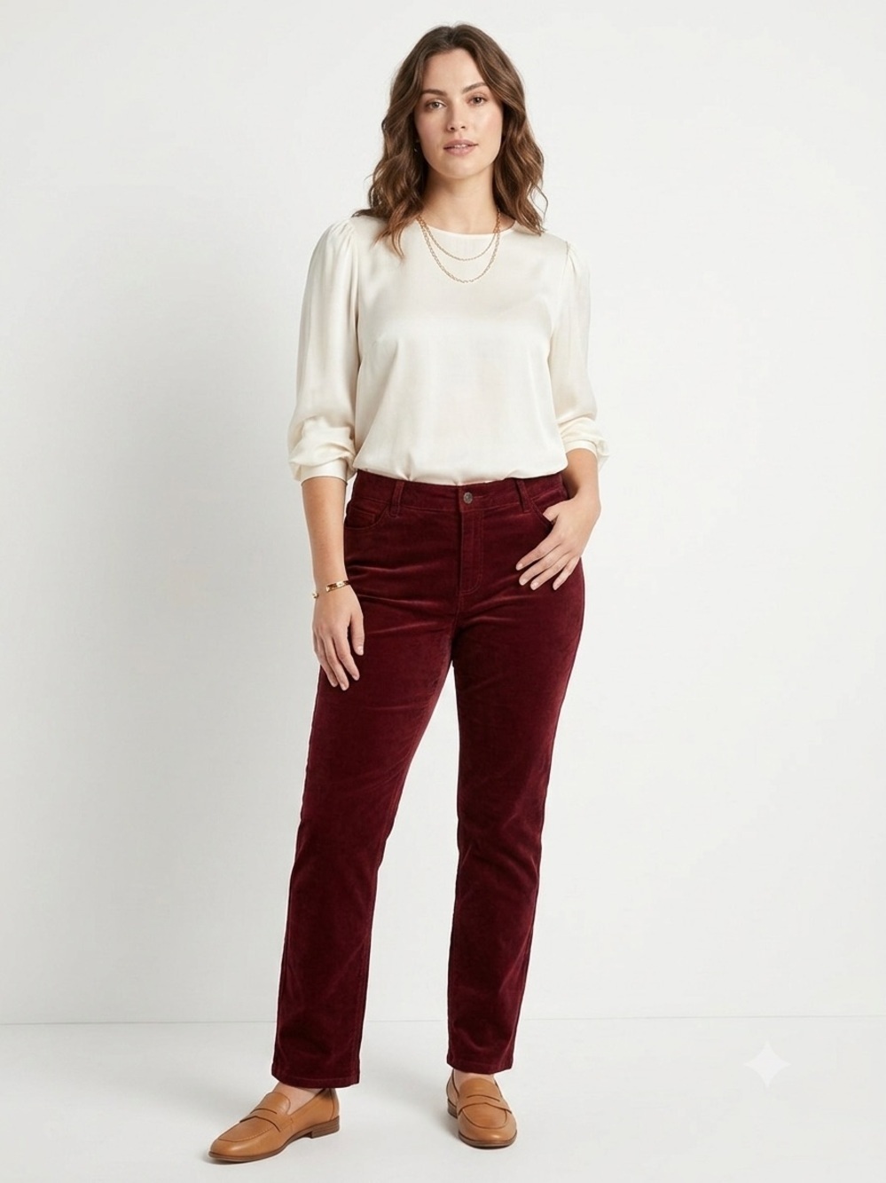Jones NY Womens Straight Leg Classic Velvet Cord Pants Indie Sz 14 Deep Burgundy
